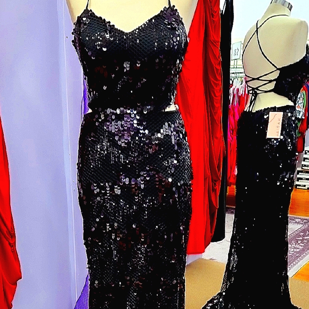 Nadias Elegant Black Sequin Dress
